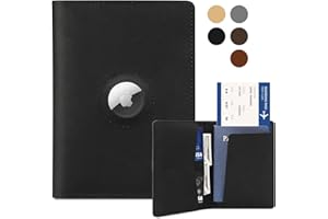 KICOROINY Airtag Passport Holder for Men and Women Travel, Real Leather Passport Wallet, Handmade Passport Cover Case with Airtag Slot, Travel Must Haves Essentials Accessories Birthday Gifts(Crazy Horse,Black)