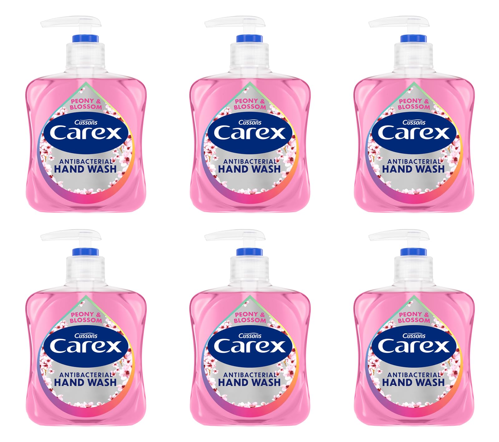 Carex 2 Hour Protection Antibacterial Peony and Blossom Hand Wash, Clean & Protect Hands, Bulk Buy, Pack of 6 x 250ml