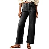 Cicy Bell Womens High Waisted Cropped Jeans Trendy Stretchy Baggy Straight Leg Raw Hem Capri Denim Pants