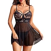 Avidlove Sexy Lingerie for Women V Neck Sheer Mesh Lace Underwire Push Up Babydoll Lingerie Dress