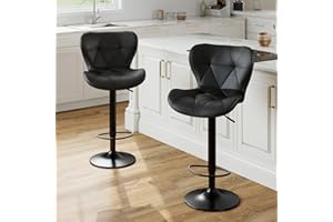 Sweetcrispy Modern Bar Stools Set of 2, Adjustable Faux Leather Upholstered Swivel Bar Stools, Counter Height Bar Chairs with Back for Kitchen Island, Black