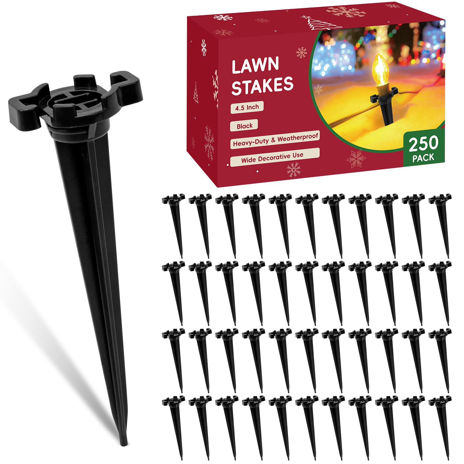 Photo 1 of CEWOR 250pcs Plastic Stakes for Outdoor Lights 4.5 Inch Black Lawn Stakes for C7 and C9 Outside String Lights Yard Stakes for Outdoor Holiday Lights Use on Garden Patio Path Walkway