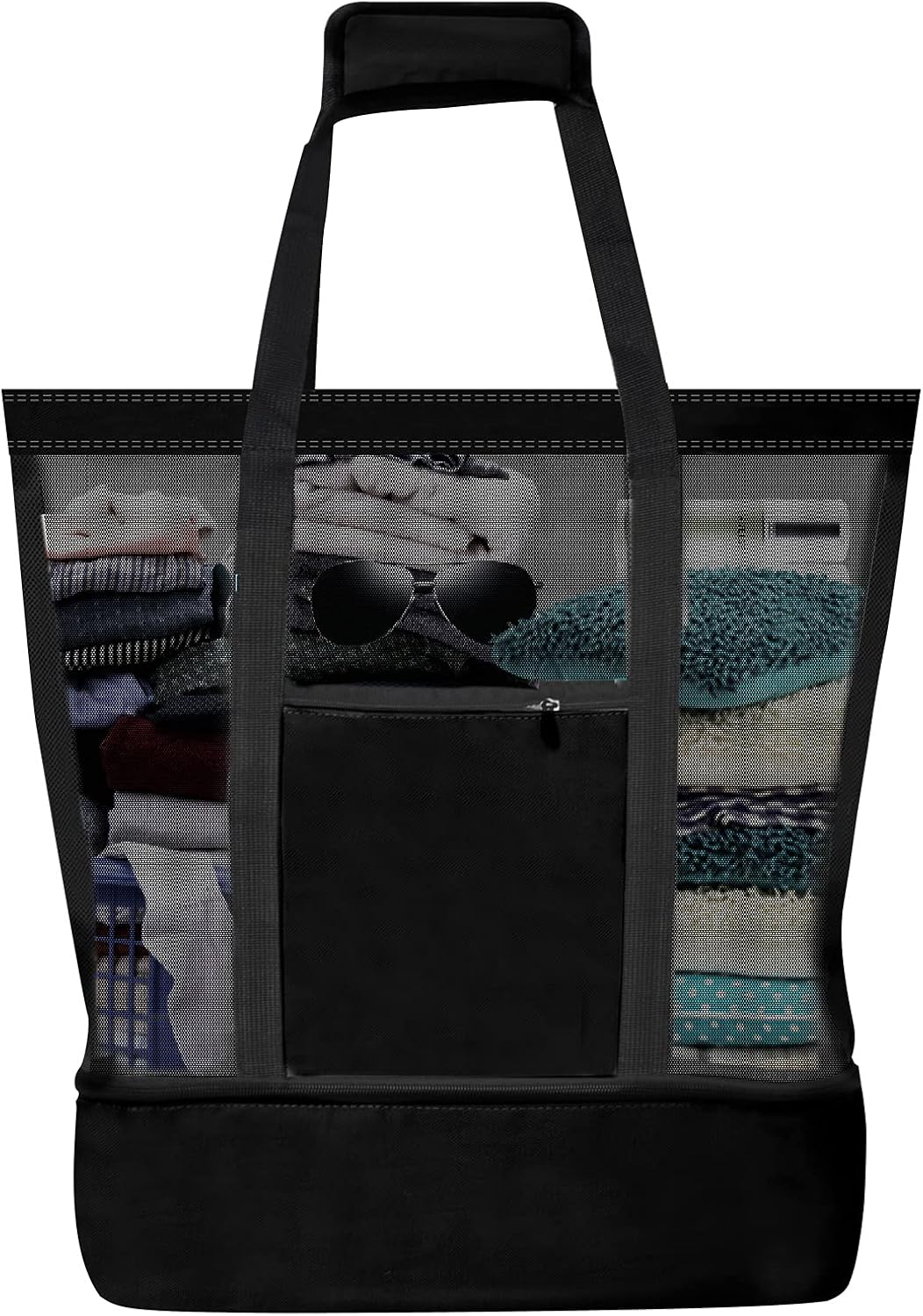 Ladies Picnic Bag Large Beach Bags Mesh Refrigerator Compartment Oversized Zipper Closed Beach Tote Bag 2 in 1 Mesh Beach Bag