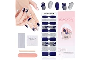 TOROKOM Christmas Semi Cured Gel Nail Strips, Glitter Snowflake Gel Nail Stickers Long Lasting Waterproof Full Nail Wraps Stickers with Stick, Nail File, Wipes & Sealing(UV/LED Lamp Required)