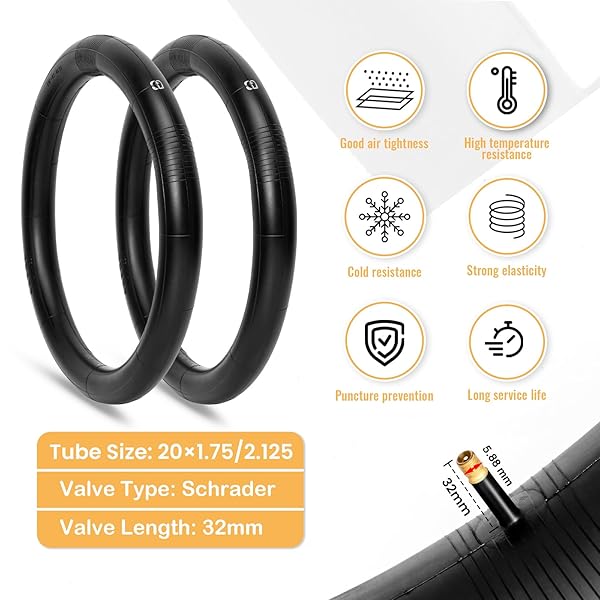 2-PACK KIDS BIKE TIRES SET: HYCLINE 20X2.125 INCH (57-406 MM) FOLDING REPLACEMENT PUNCTURE-RESISTANT BICYCLE TIRES AND PAIR 20-INCH INNER TUBES WITH TIRE LEVERS FOR BMX, MTB OR KIDS CHILDREN RACING