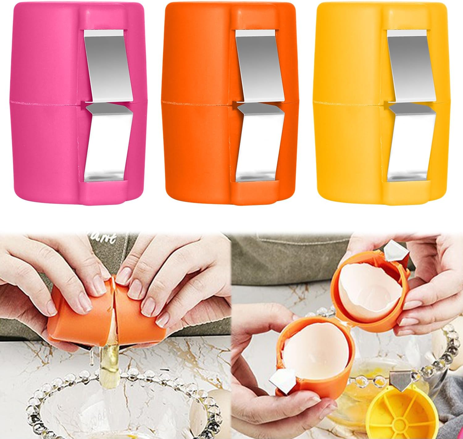 3 PCS Egg Shell Opener Egg Separator for Raw Eggs,Hard Boiled Egg Peeler Egg Cube Egg Separator,Quickly Cutting Off Cooked Eggs,Stainless Steel Eggshell Breaker Kitchen Gadgets (3 pcs)