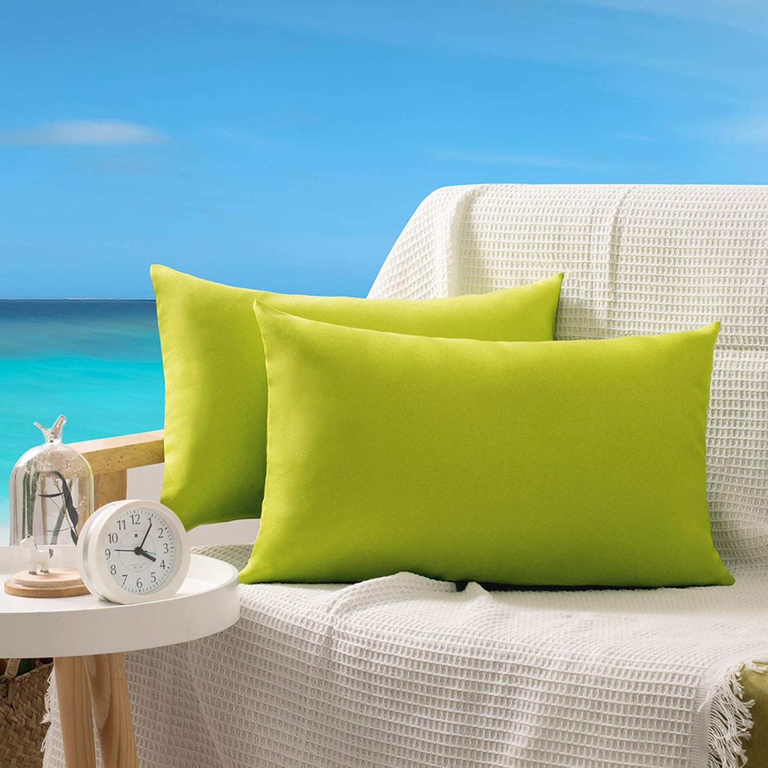 OHCOZZY Pack of 2 Outdoor Pillow Covers, Waterproof Decorative Throw Cushion Case Pillowcase for Garden Patio Furniture 12x20 Inch Apple Green