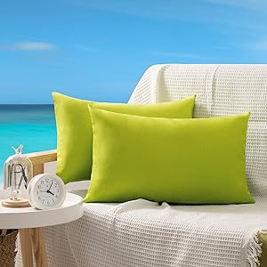 OHCOZZY Pack of 2 Outdoor Pillow Covers, Waterproof Decorative Throw Cushion Case Pillowcase for Garden Patio Furniture 12x20 Inch Apple Green