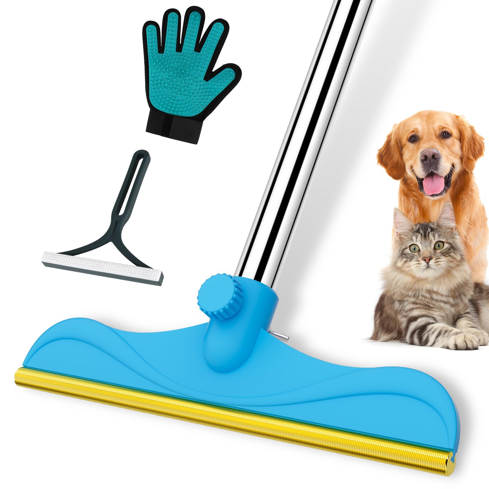Photo 1 of 3 in 1 Carpet Rake for Pet Hair Removal, 60” Adjustable Long Handle Pet Hair Remover, Tool Set of 3, Reusable Carpet Scraper Dog Cat Pet Hair Removal Broom for Carpets, Car Mat, Pet Bed, Rugs