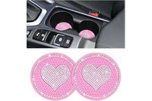 XINLIYA Heart Bling Car Cup Holder Coaster, 2PCS Universal Crystal Rhinestone Loving Heart Car Coasters, Cute Vehicle Anti-Sl