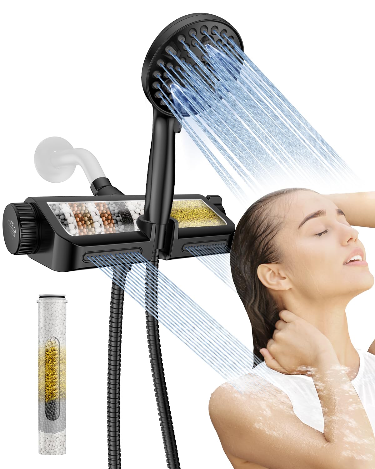 Photo 1 of MakeFit Filtered Shower Head with Handheld Combo Matte Black - Dual 2-in-1 Spa System with Massage Shower and 10 Modes Hand Held Shower, High Pressure with Built in Power Wash Mode