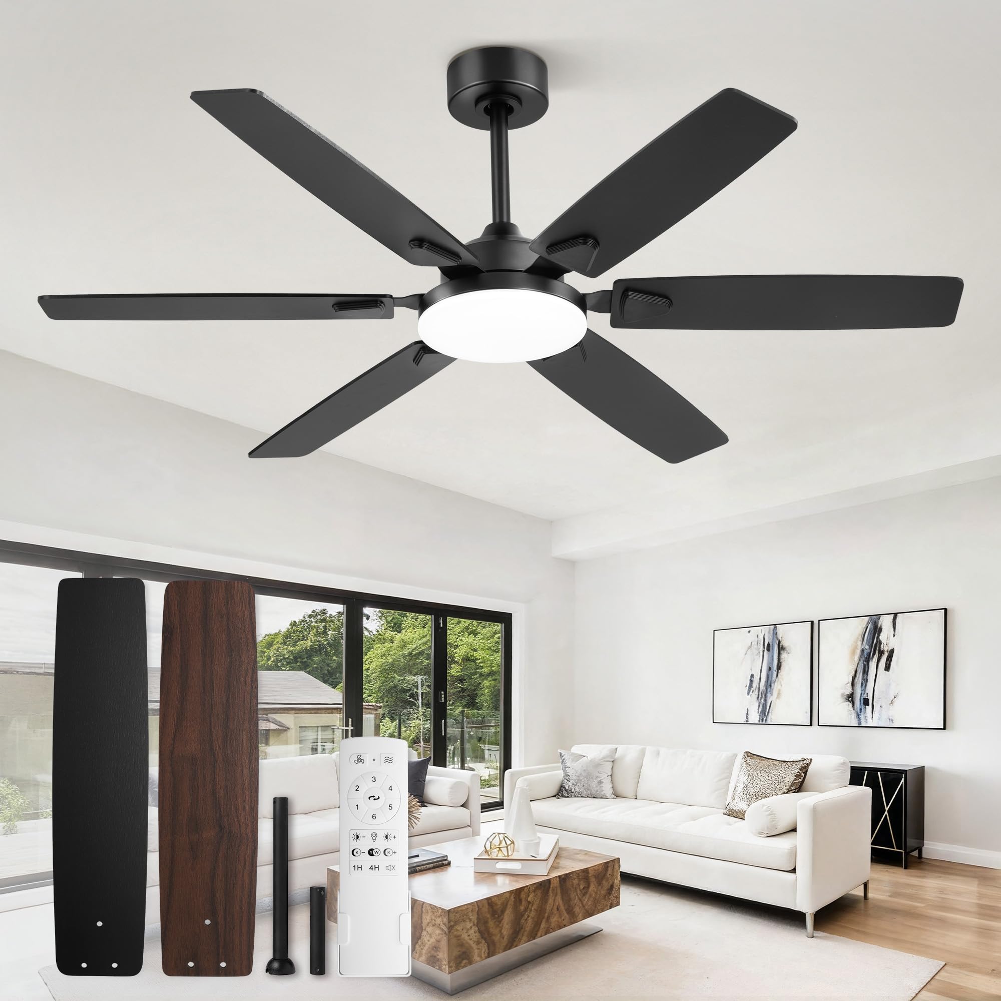 Photo 1 of (sold for parts only) Fanbulous 52 Inch Ceiling Fans with Lights, Indoor/Outdoor Modern Ceiling Fan with Reversible Blade And 2 Rods, Quiet DC Motor