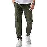 JMIERR Mens Cargo Pants Casual Lightweight Elastic Waist Drawstring Tapered Pant with Pockets