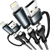 4 in 1 Charging Cable [2Pack 6.6FT] 60W Fast Charging Cord Apple MFi Certified Lightning Cable Nylon Braided Multi USB C Cable for iPhone 16/15 14 13 iPad Samsung Galaxy MacBook iPad Tablets and More