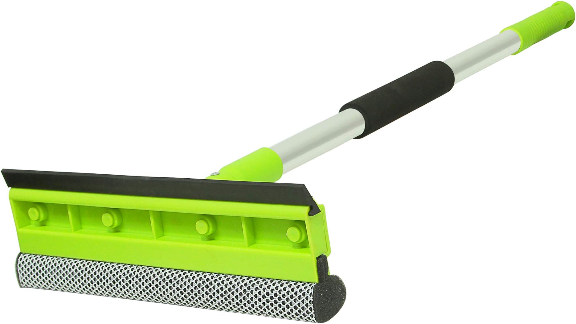 Guay Clean Window Glass Squeegee Wiper and Scrubber - Dual Side Blade Rubber and Sponge - Telescopic Long and Short Pole - for Glass Door Window Windshield - Green