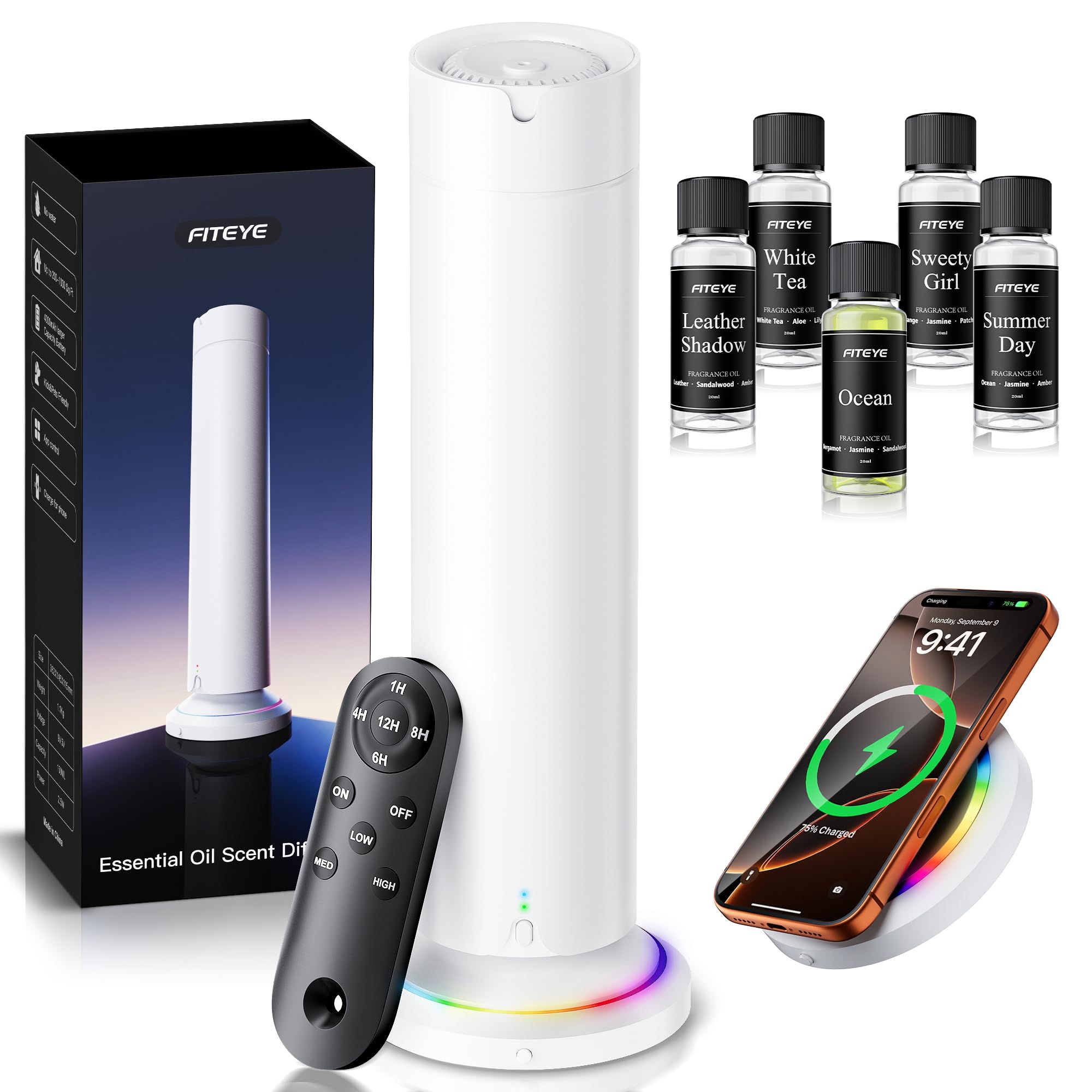 Photo 1 of **NO REMOTE** Waterless Scent Diffuser Kit Include 5x20ml Essential Oils, Essential Oil Diffuser for Home, Hotel & Office, APP&Remote Control, Quiet Operation, Pets and Kids Friendly, Max Coverage 1500 Sq Ft, White