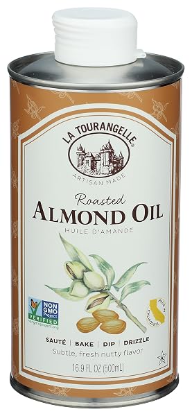 LA TOURANGELLE, ROASTED ALMOND OIL, ARTISANAL COOKING OIL RICH IN VITAMINS E, B, AND P, BAKE, COOK, AND WHISK INTO MARINADES AND VINAIGRETTES, 16.9 FL OZ