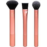 Real Techniques Flawless Base Makeup Brush Kit 2.0, Face Brush Set for Liquid, Cream, & Powder Products, Bronzer & Foundation, Streak Free Makeup Application, Soft Synthetic Brushes, 3 Piece Set