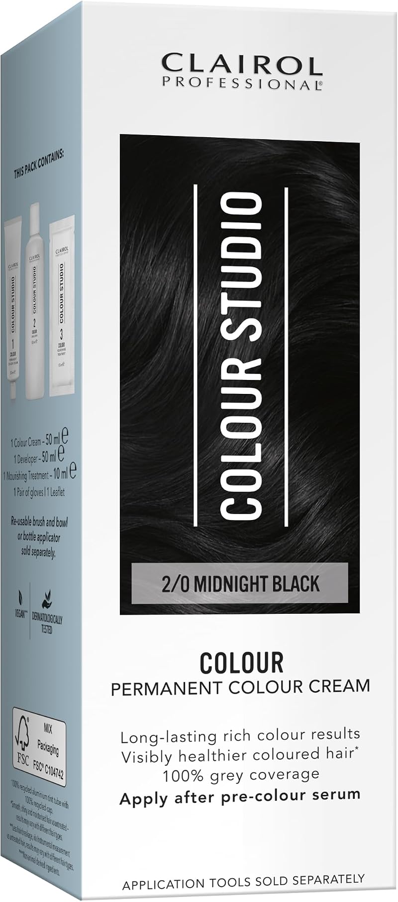 Clairol Colour Studio Permanent Colour Cream Midnight Black 2/0 50ml