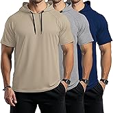 Ficerd 3 Pack Big and Tall Men's Hoodie Short Sleeve Workout T Shirts Casual Running Athletic Pullover Sweatshirt