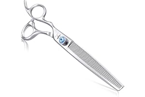 PURPLEBIRD 7.5 Inch Left Handed Straight Dog Grooming Scissors Professional Pet Thinning Texturizing Shears Safety Noiseless Blunt Tip Trimming Shearing for Dogs Cats Japanese Stainless Steel Silver