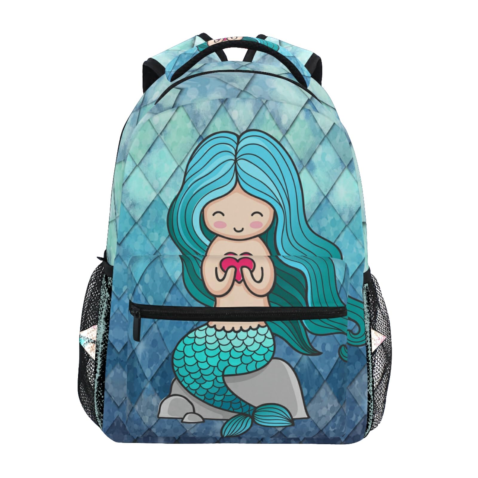 ALAZA Girls Mermaid Backpacks for School Mermaid Scales Teal Blue Bookbags for Kids Teen Toddler Fashion Daypack Rucksack Travel Laptop Bag