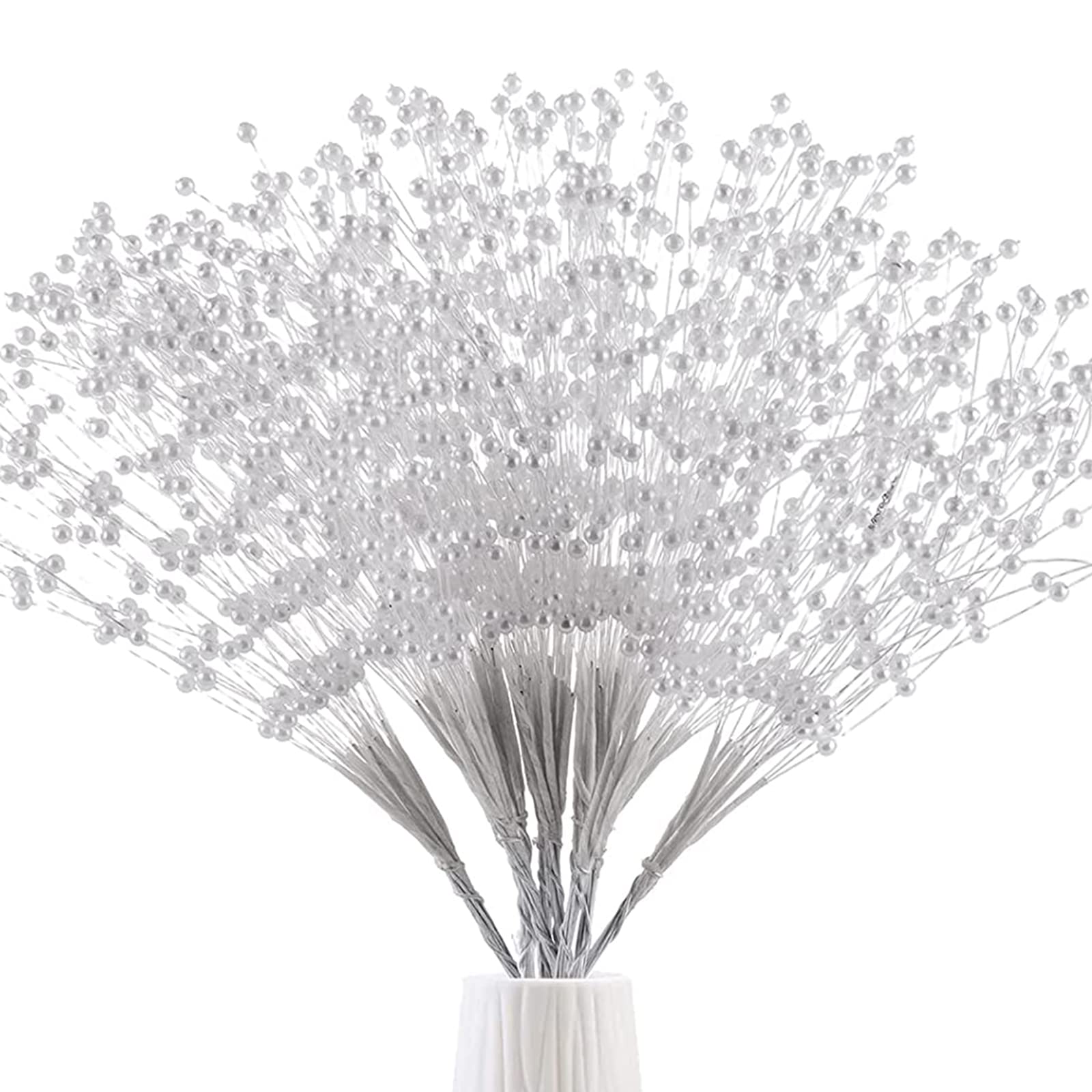 Photo 1 of 50pcs 4mm Pearls String Beaded Bouquet Spray Sticks for Bridal Beaded Wedding Party Table Decorations(White)