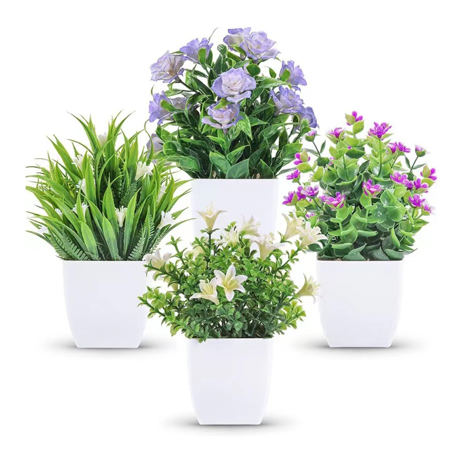 crayfomo 4 Pack Fake Plants Mini Faux Succulents Artificial Plants Set Faux Plants Indoor with Plastic Pot,Decorative Plastic Potted Plant for Home Office Desk Table Decoration