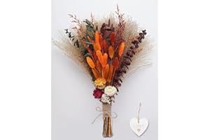 ZMRU Fall Decorations for Home, Autumn Boho Decor, Aesthetic Fall Flowers for Vase, Dried Orange Pampas Grass Bouquet for Thanksgiving, Halloween, Christmas Centre Pieces 17" (Orange)