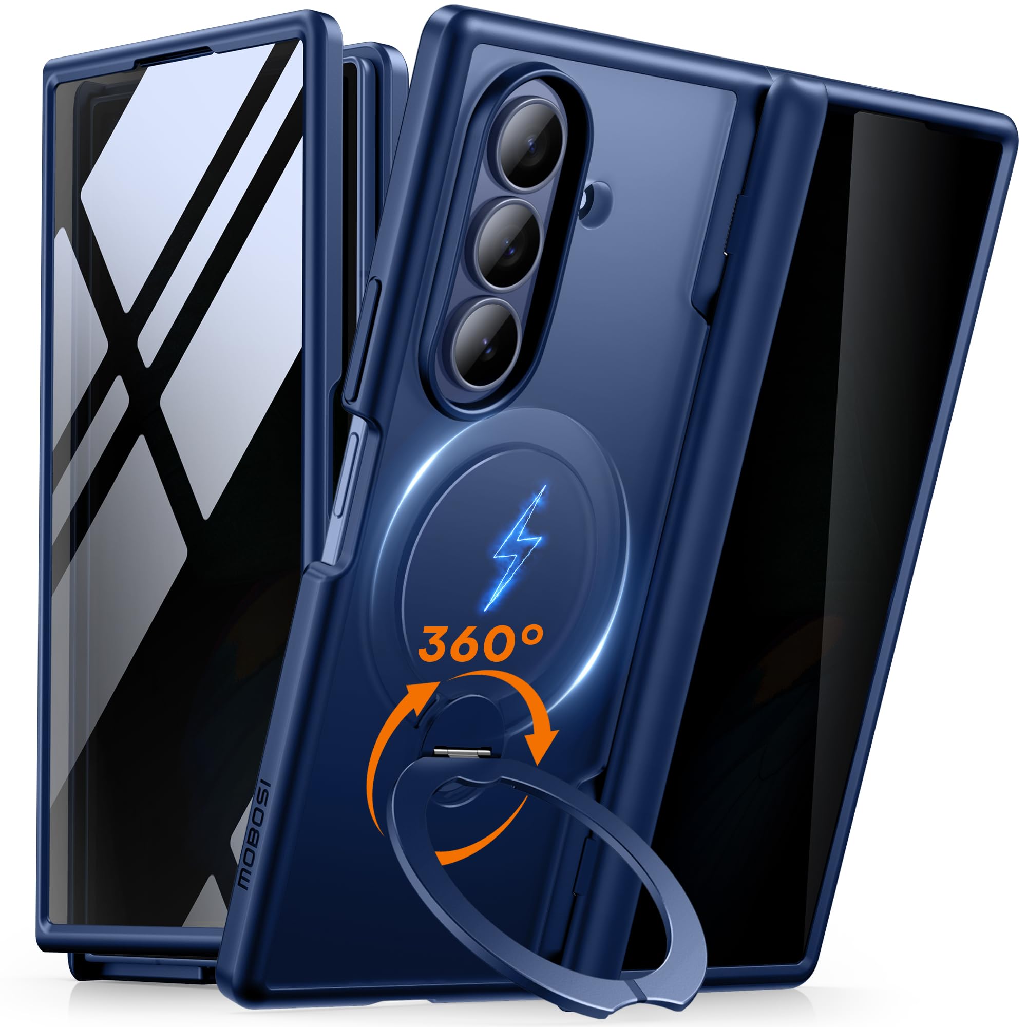 Photo 1 of (case only) MOBOSI for Z Fold 5 Case with Rotatable Ring Stand & Privacy Screen Protector, Compatible with Magsafe, 18FT MIL-Grade Protection, Magnetic Shockproof Slim Case for Samsung Galaxy Z Fold5, Blue