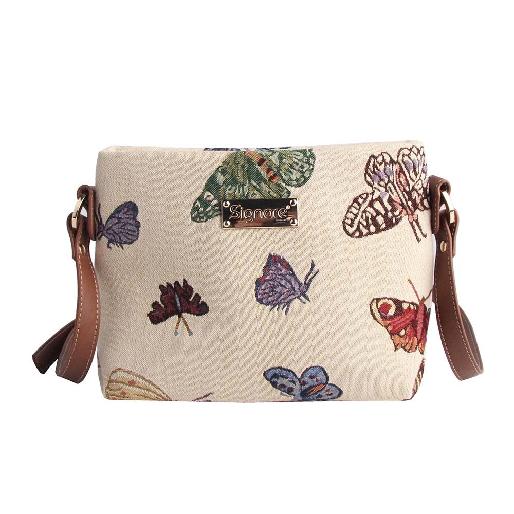 Signare Fashion Canvas/Tapestry Acrossbody bag/Messenger bag/Pocket bag in Butterfly Design
