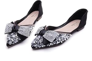 QXCGDYXT Flats Shoes Women Rhinestone Wedding Flats Comfort Pointed Toe Ballet Flat Shoe Low Heel Dress Shoes Sparkly Flats for Women