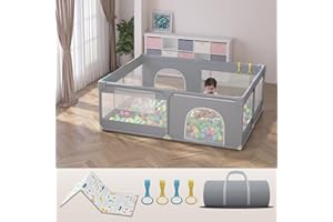 TKMYAQ Baby Playpen, Indoor & Outdoor Kids Activity Center, Baby Playard Toddlers Activity Play Fence, playpen for Toddlers，Infant Safety Gates with Breathable Mesh with Mat (59''x71'')