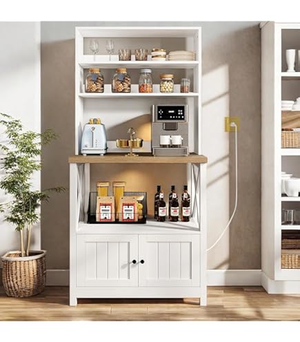 Bakers Rack With Storage Cabinet, 6-Tier Kitchen Rack With Power
