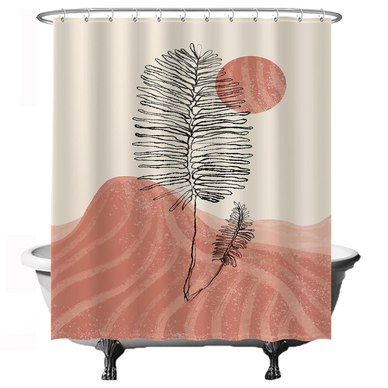 Ulticool Shower Curtain - Sun Pink Mountain Plant Abstract Bohemian - 180 x 200 cm - Washable - Waterproof - with 12 Rings