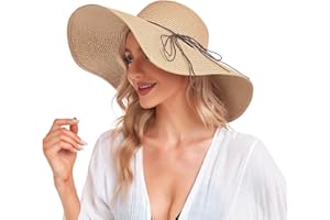 DECHISY Beach Hats for Women, Straw Sun Hat Floppy Wide Brim, Foldable UPF 50+ UV Protection Summer Hat