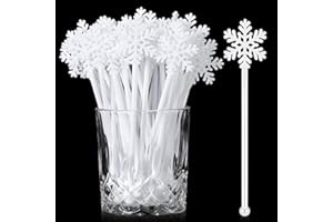 Chengu 100 Pcs Christmas Drink Stirrers Xmas Stir Sticks Bulk Holiday Coffee Stirrers Plastic Swizzle Stick Hot Cocoa Bar Supplies Chocolate Decoration Reusable Cocktail Mixer(White Snowflake)