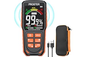 Proster Moisture Meter, Pinless and Non-Destructive Rechargeable Wood Moisture Meters for Softwoods, Hardwoods, Walls, Digita