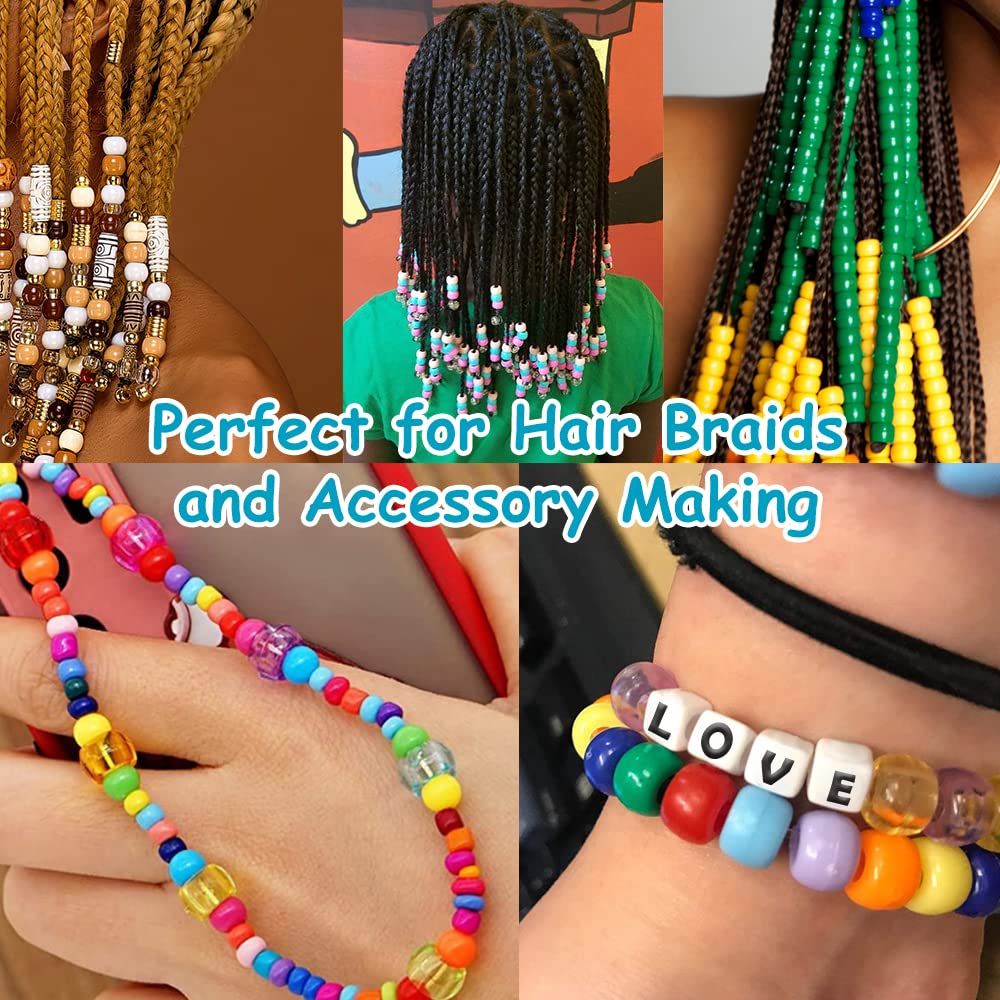 Pony Beads 1100 Pcs,Beads for Jewelry Bracelets Making,Bracelet Bead,Plastic Hair Bead for Braids for Girls for Craft,Gifts for Girls (Multicolored)