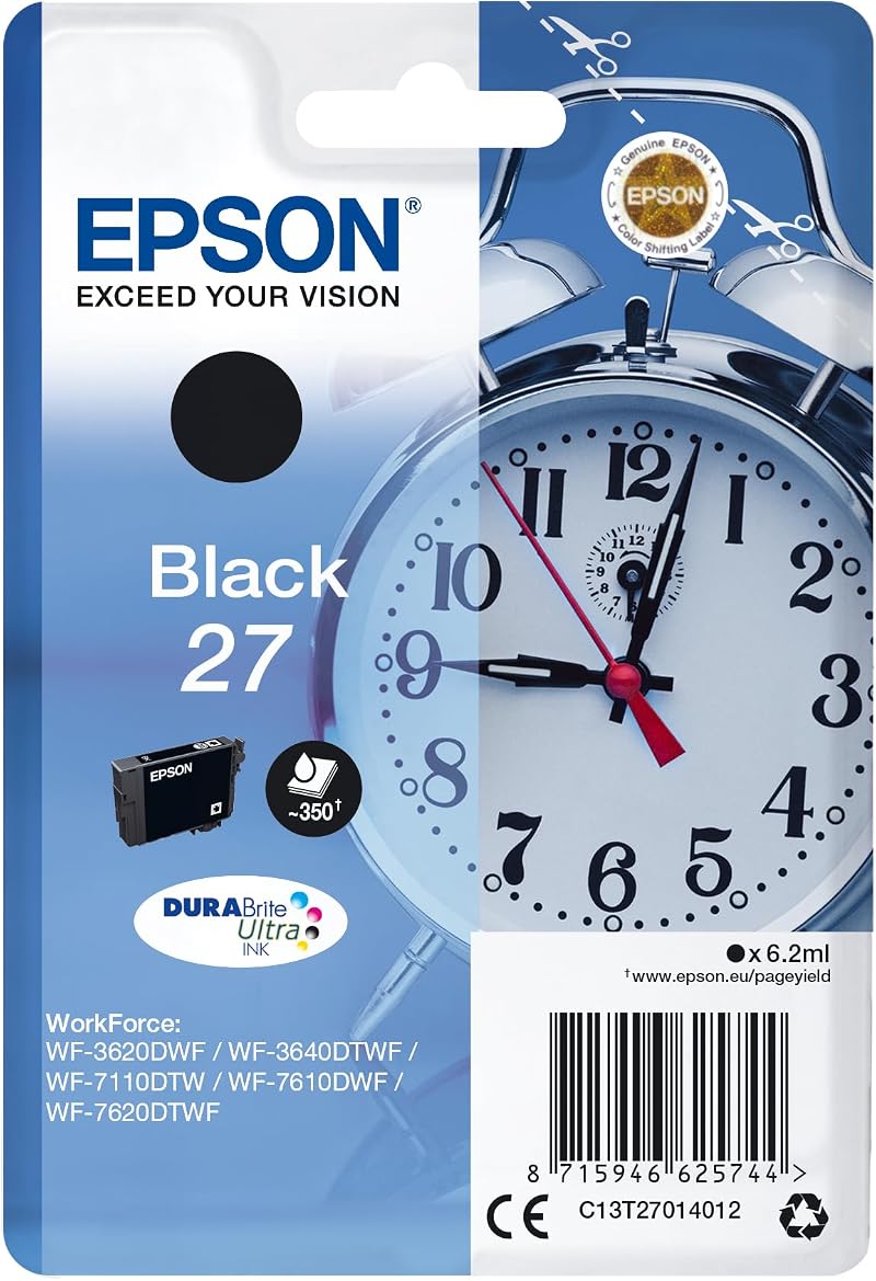 Epson 27 Black Alarm Clock Genuine DuraBrite Ultra Ink Cartridge Standard