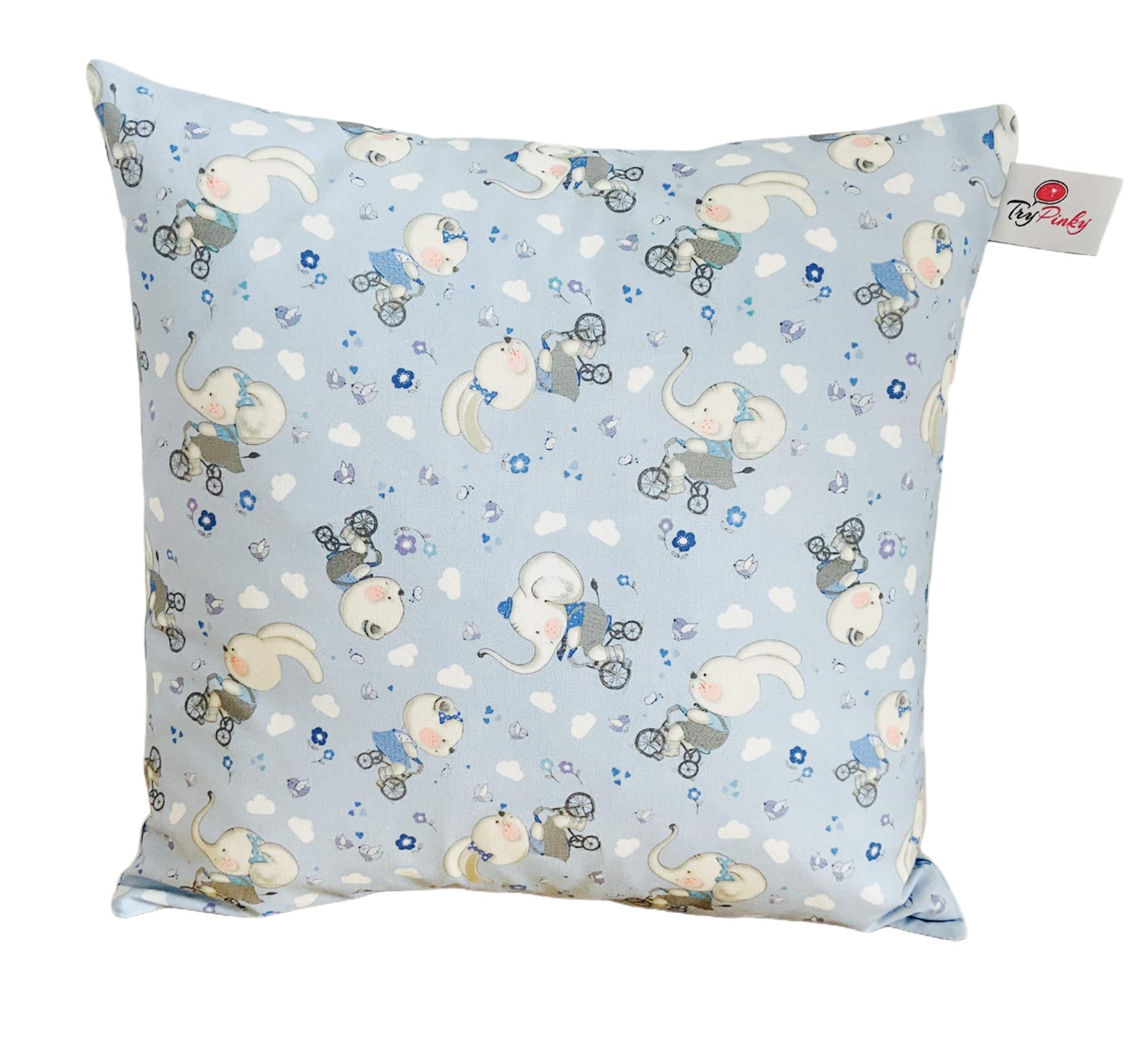 TryPinky Children's Cushion Cover 40 x 40 cm Cushion Vehicles Boys 100% Cotton Decorative Cushion Cover Children's Cushion Play Cushion (Baby Animals Light Blue)