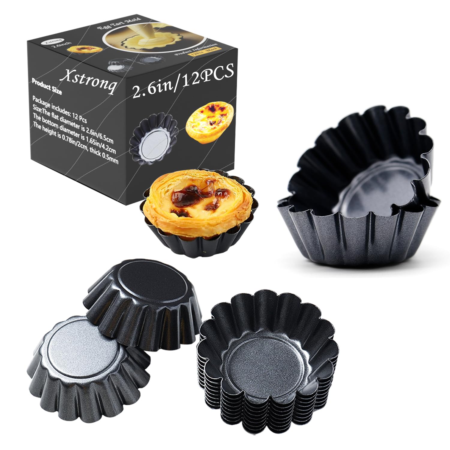 Photo 1 of Xstronq Egg Tart Molds 12PCS Tart Pan 2.6inch, Mini Carbon Steel Non Stick Tart Pans, Tart Molds For Baking (2.6 inch)