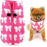 SMALLLEE_LUCKY_STORE Pet Water Resistant Winter Jacket Vest with D-Ring for Small Dog Cat Zip-up Padded Puppy Coat Chihuahua Yorkie Kitten Warm Clothes, Hot-Pink, XS