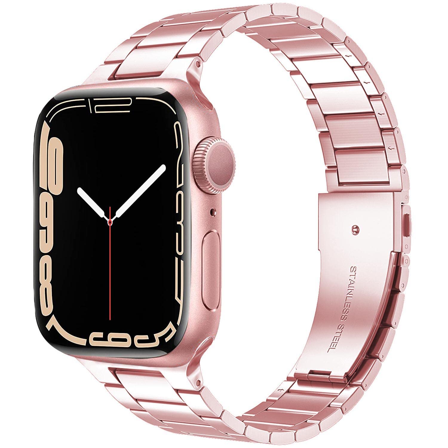 Miimall Metal Strap for Apple Watch Series 10/9/8/7/SE/6/5/4/3/2/1, Ultra-thin Stainless Steel Adjustable Band iWatch Strap Bracelet (Pink)