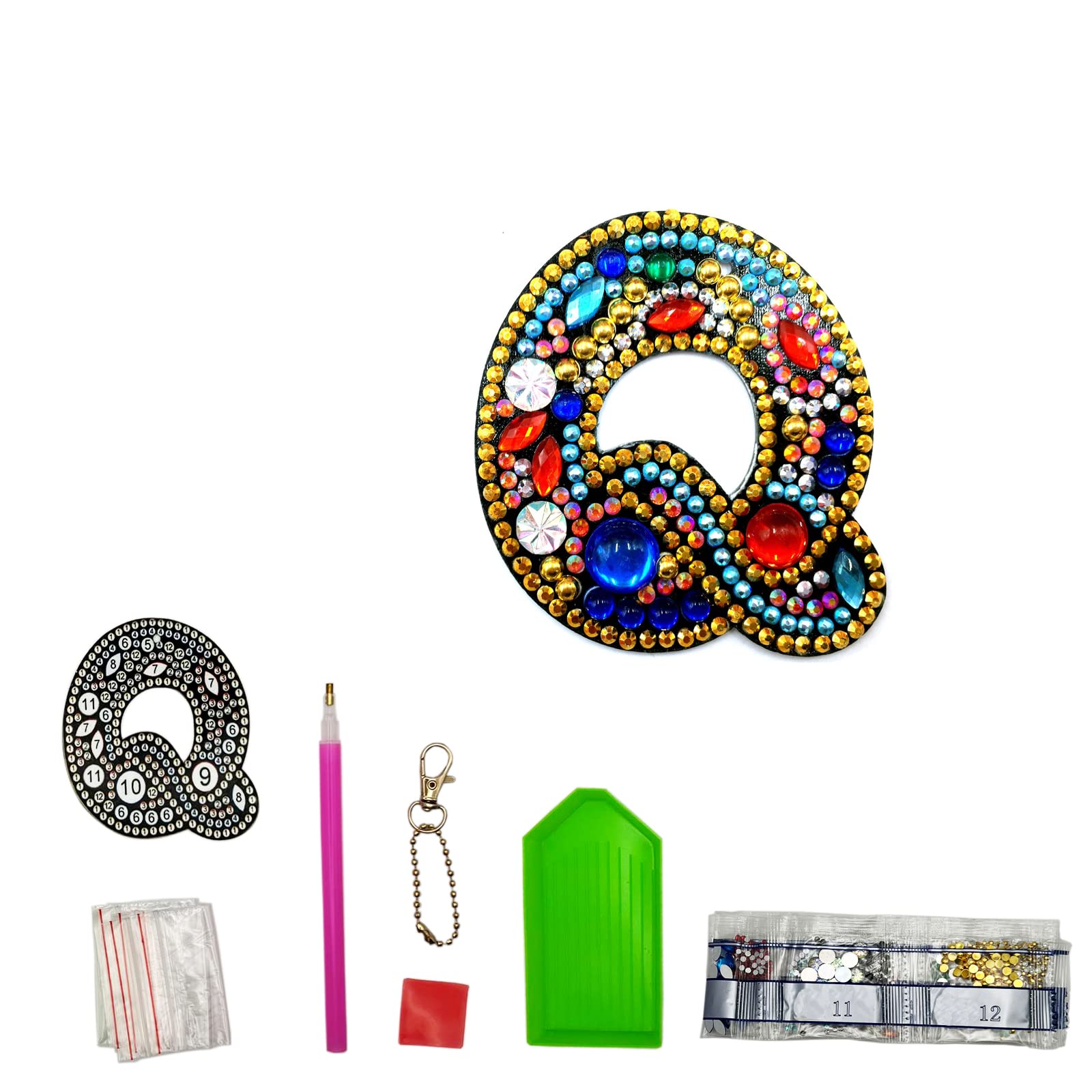 MEDOYOH DIY Letters "Q" Diamond Painting Key Chains, Double-Sided Retro DIY Diamond Painting Kits Keychain, DIY Letters Art Craft Crystal Diamond Keyring Kits for Key Chain Pendant Bag Decor Brooch