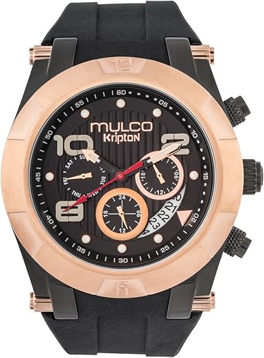 Amazon.com: Mulco Kripton Viper Reloj de cuarzo multifunción para hombre | Pantalla analógica premium con detalles de oro rosa | Banda de reloj de silicona | Reloj de acero inoxidable resistente al