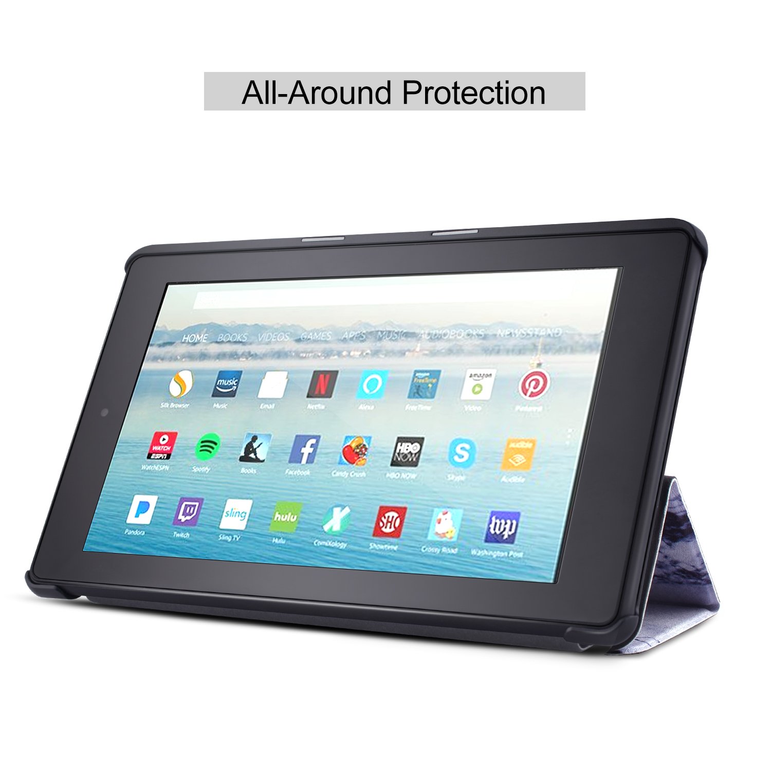 Dopup Fire 10 Case for All-New Fire HD 10 Tablet (7th Generation, 2017 Release),Protective Standing Cover with Auto Wake/Sleep Function (White Marble)