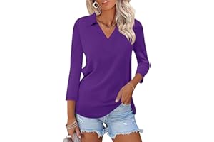 LOMON 3/4 Length Sleeve Womens Tops 2026 Spring Summer Collared Polo Shirts V Neck Casual Basic Polos Tees Shirt