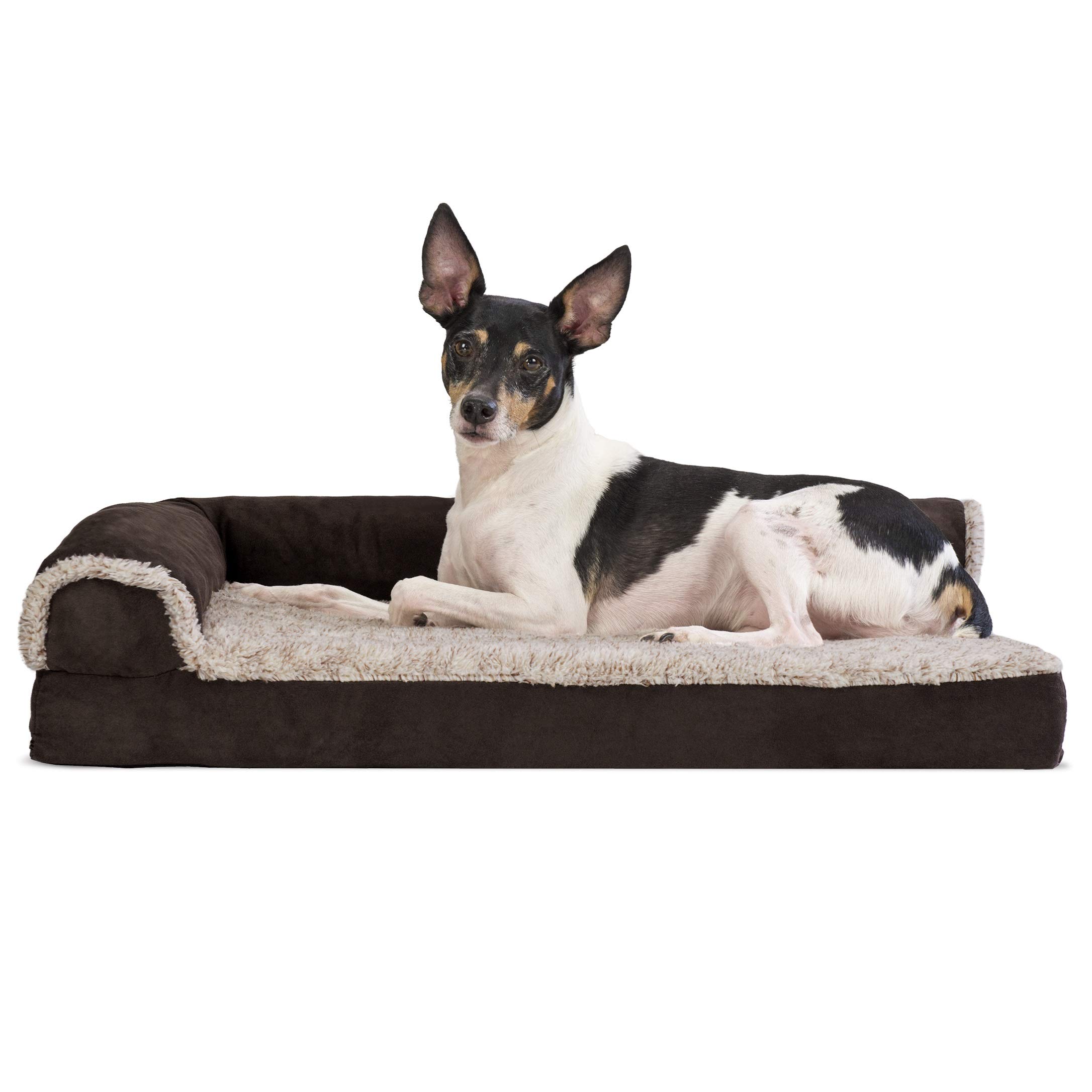 Furhaven Pet - Plush Orthopedic Sofa, L-Shaped Chaise Couch, Ergonomic Contour Mattress, & Long Faux Fur Calming Donut Dog Bed for Dogs & Cats - Multiple Styles, Sizes, & Colors