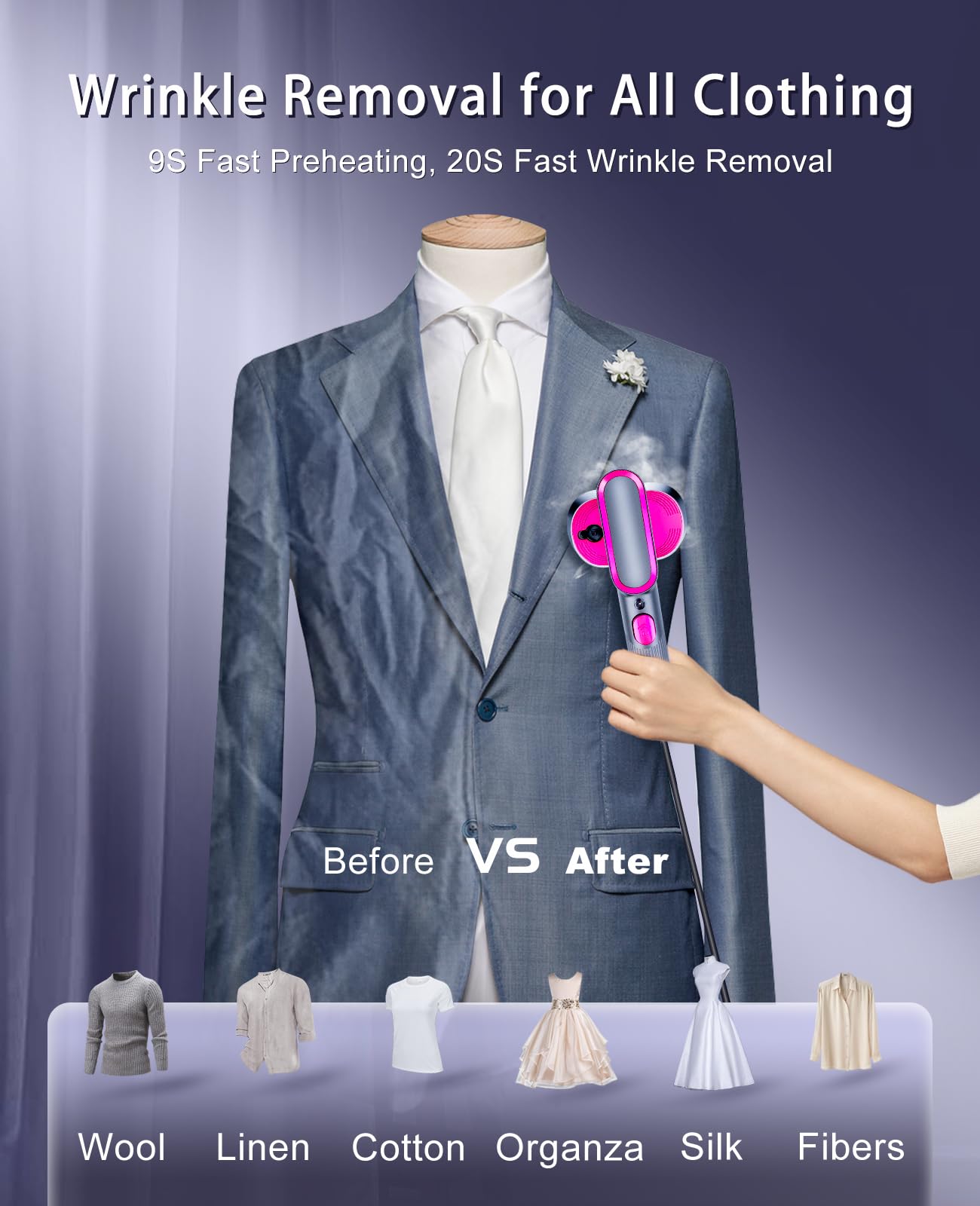 Upgraded Portable Steamer for Clothes, 110V 2 In 1 Clothes Steamer, 9s Heat Up Travel Size Portable Garment Steamer Iron, Large handheld for Global Traveling